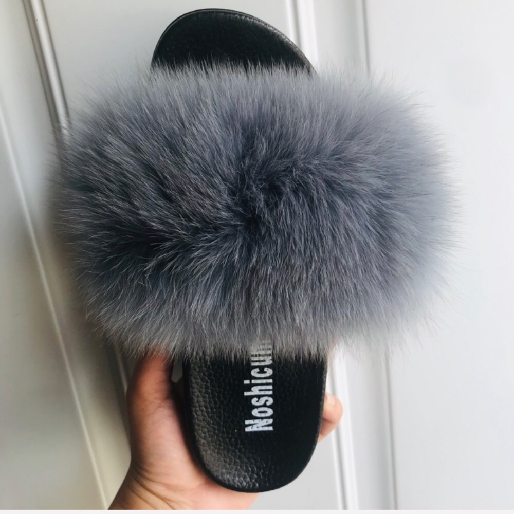 100% Real Raccoon fur slides